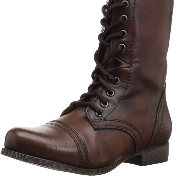 Steve Madden Troopa Brown Leather Combat Boots - Picture 1 of 5
